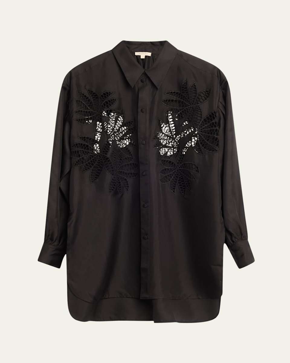 Long Broderie Anglaise Cutout Oversized Shirt